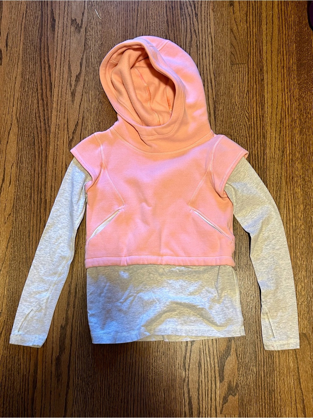 Ivivva Pink Hooded Layered-Look Sweatshirt with Gray Sleeves